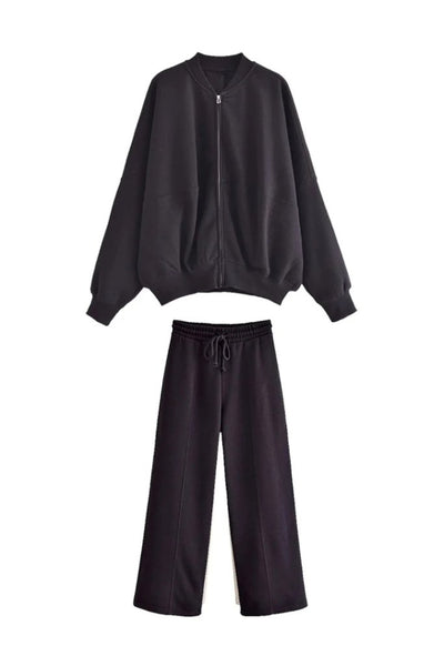 Ventrona | Bomber Sweatshirt & Wide Leg Plush Pants - Venneris