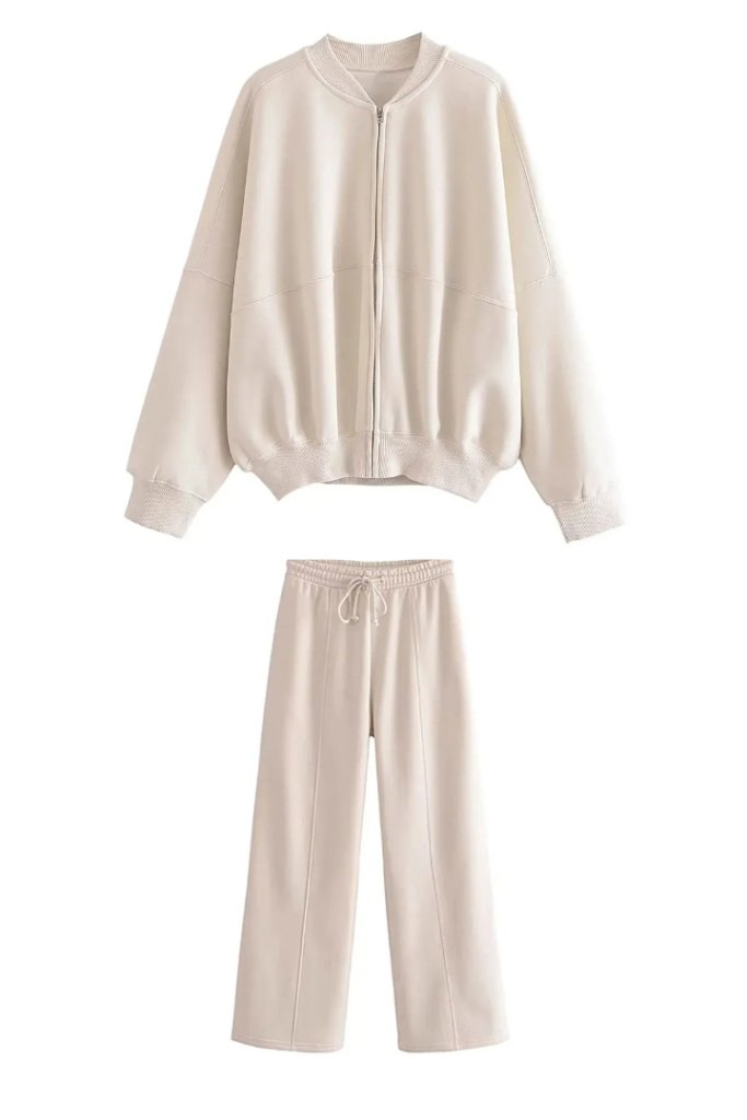 Ventrona | Bomber Sweatshirt & Wide Leg Plush Pants - Venneris