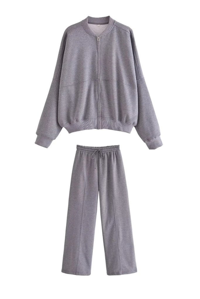 Ventrona | Bomber Sweatshirt & Wide Leg Plush Pants - Venneris